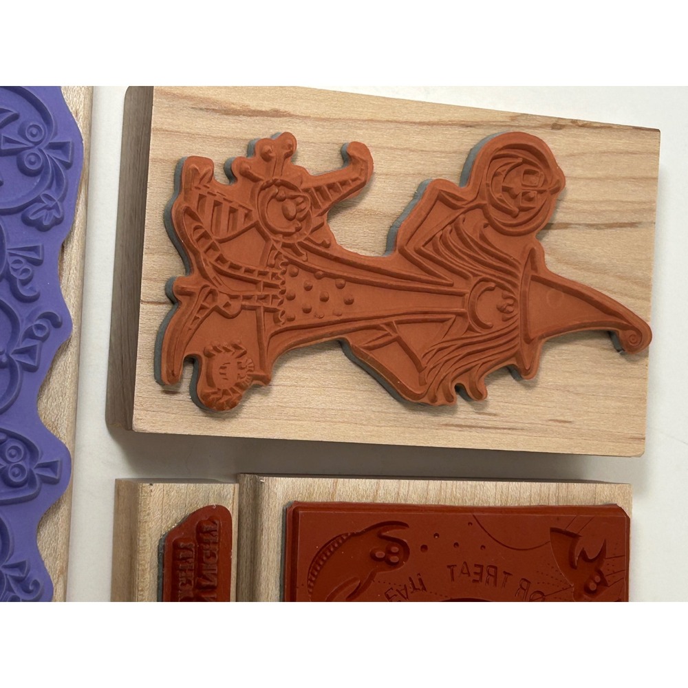 Stampin Up Halloween Wood Mounted Rubber Stamp Set Witch Pumpkin Goblin Eek 6pc - Picture 7 of 10